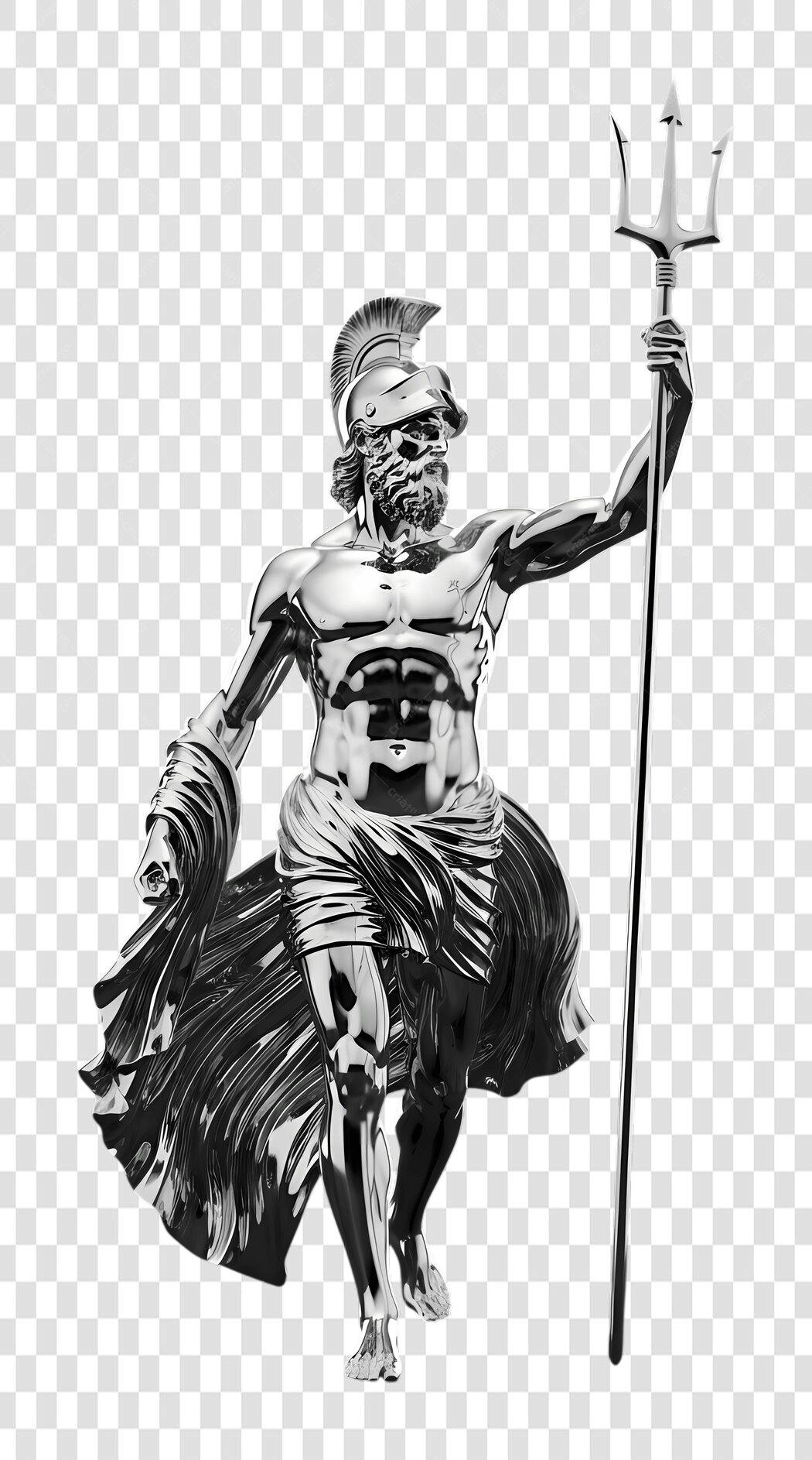 Elemento 3D Netuno Tridente Mitologia Grega PNG Fundo Transparente