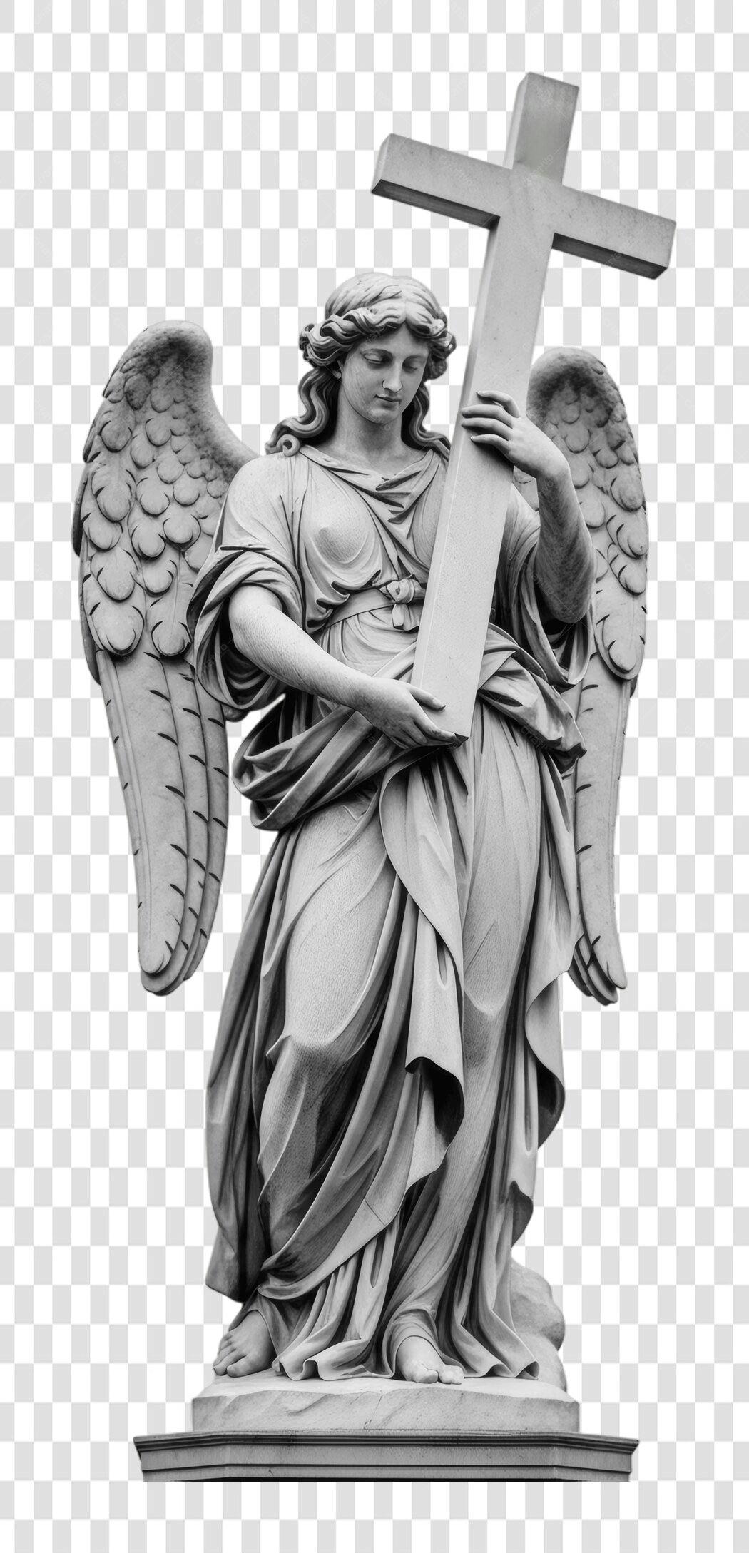 Foto Recortada Anjo Estátua Cruz Religião PNG Fundo Transparente