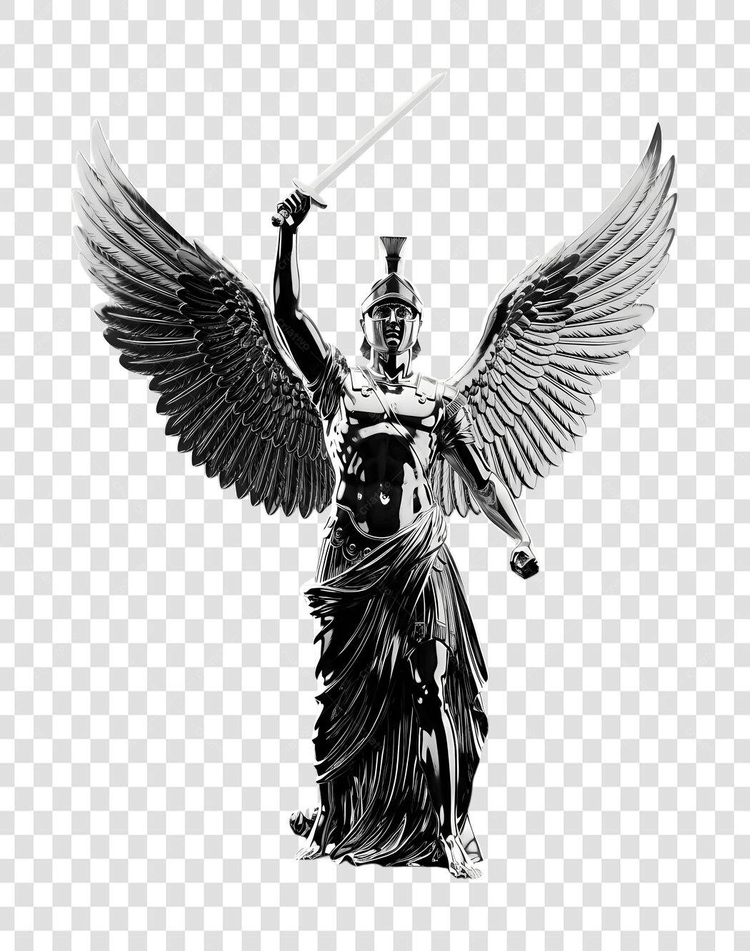 Elemento 3D Estátua Anjo Guerreiro Espada PNG Fundo Transparente