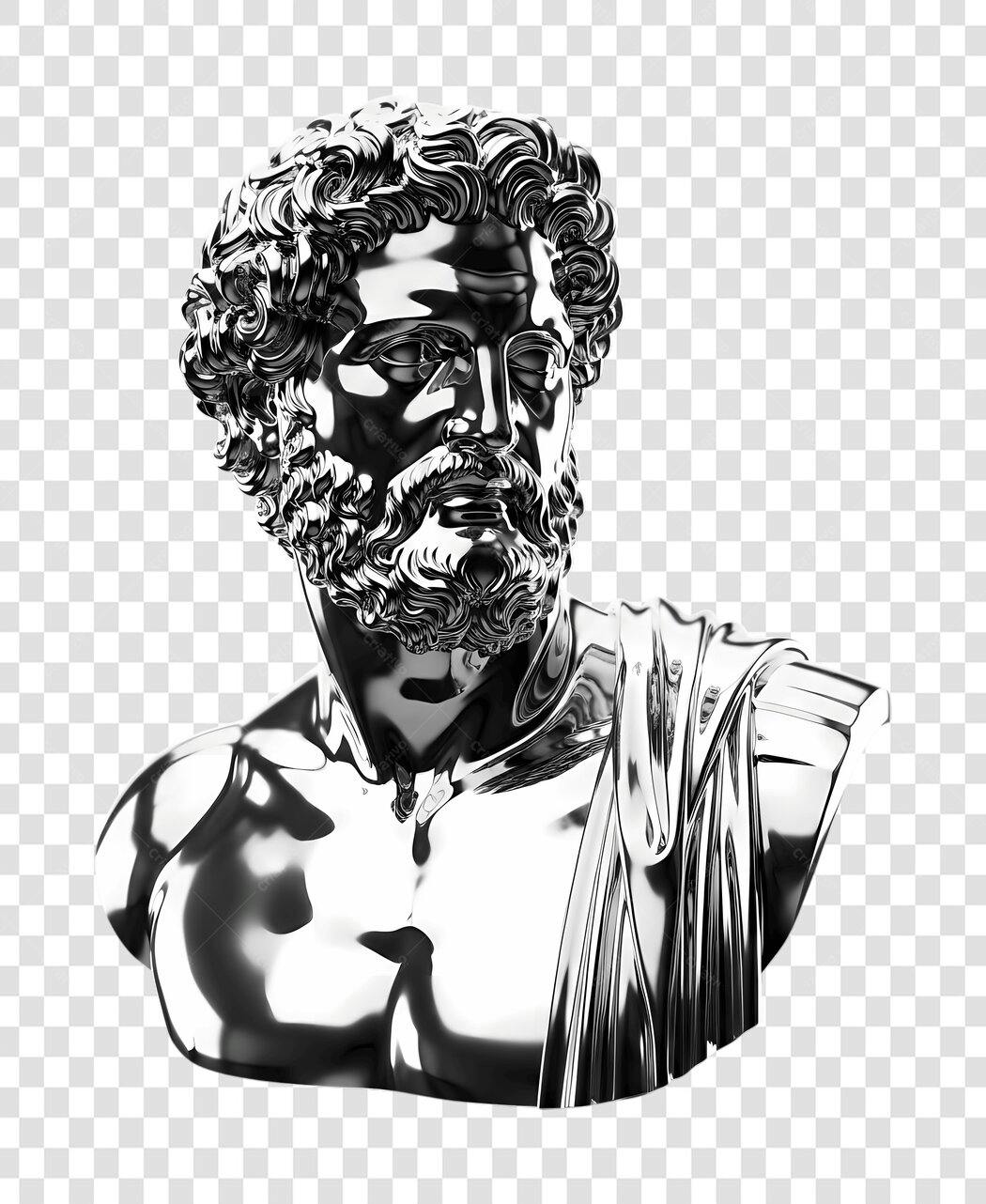 Elemento 3D Busto Romano Escultura Prata PNG Fundo Transparente