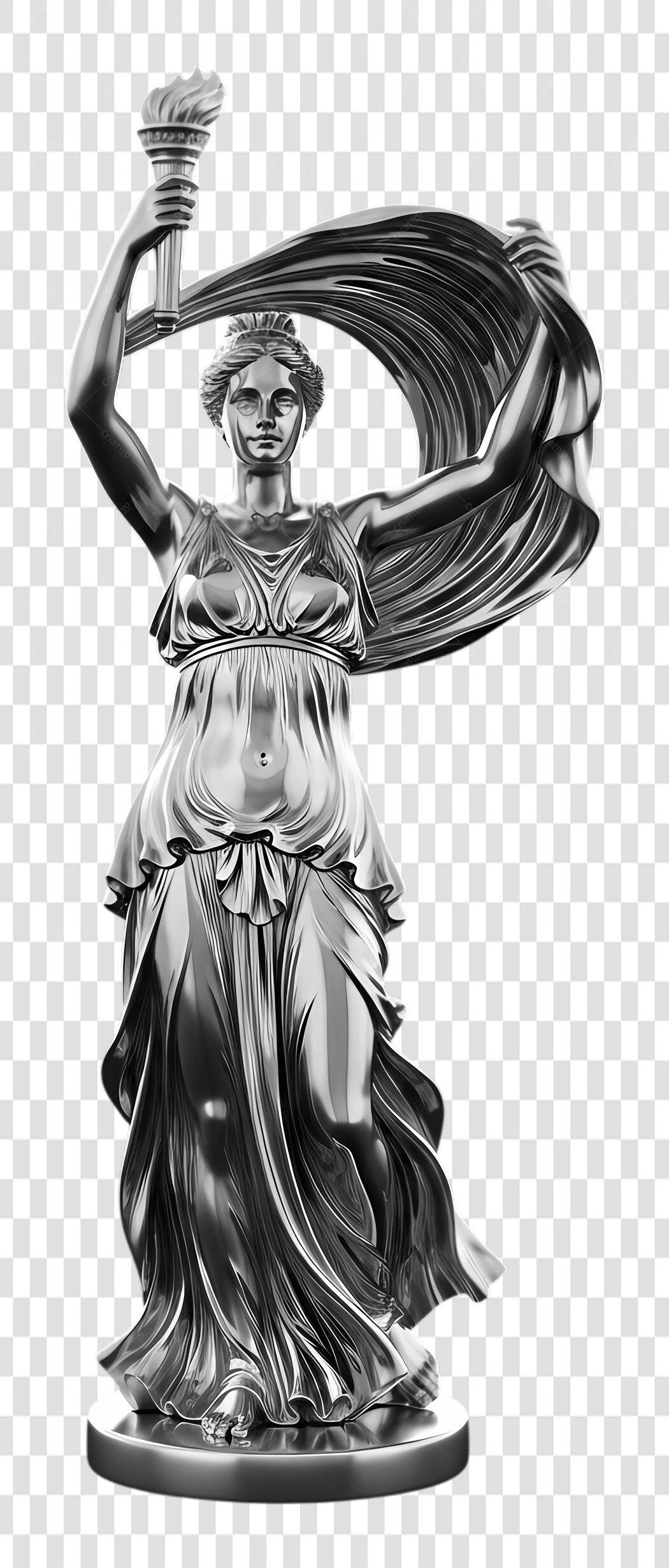Estátua Deusa Justiça Prata Elemento 3D PNG Fundo Transparente