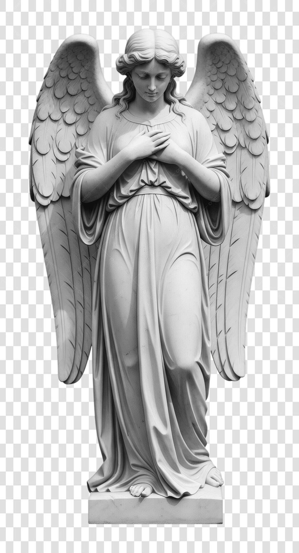 Foto Recortada Estátua Anjo Cinza Religiosa PNG Fundo Transparente