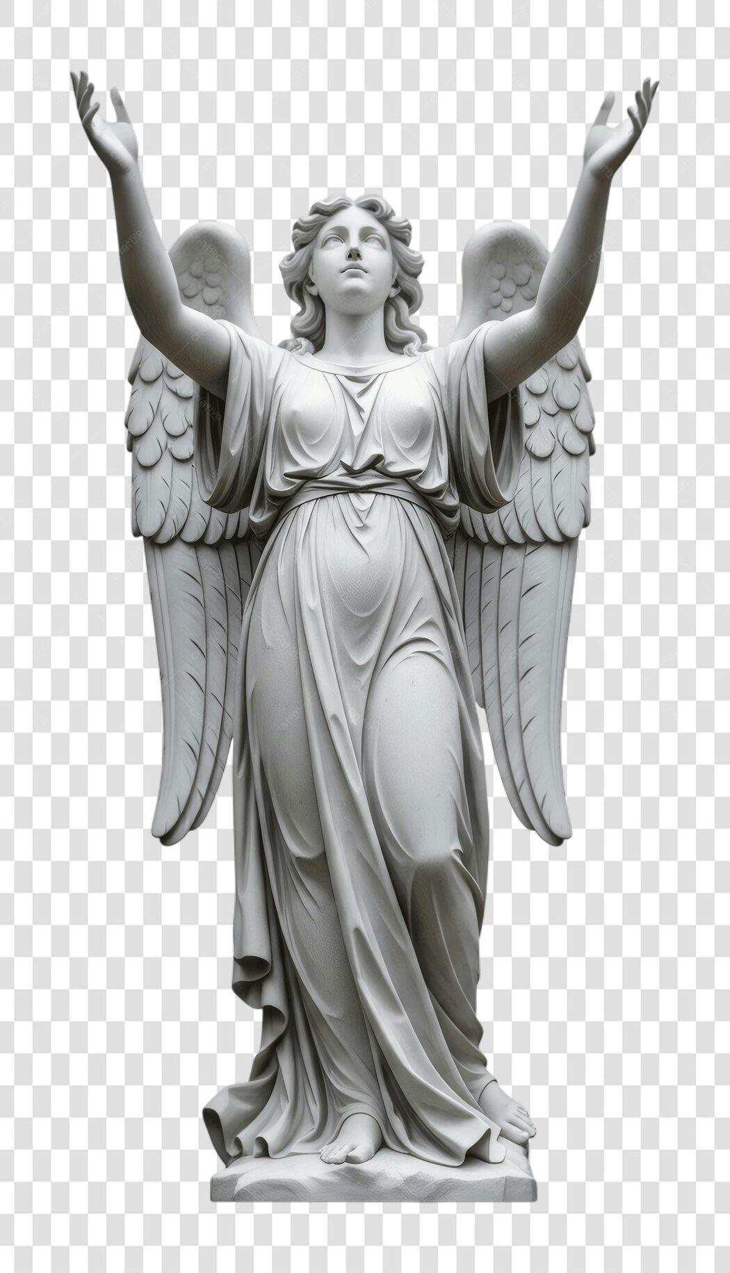 Foto Recortada Estátua Anjo Branco Mármore PNG Fundo Transparente