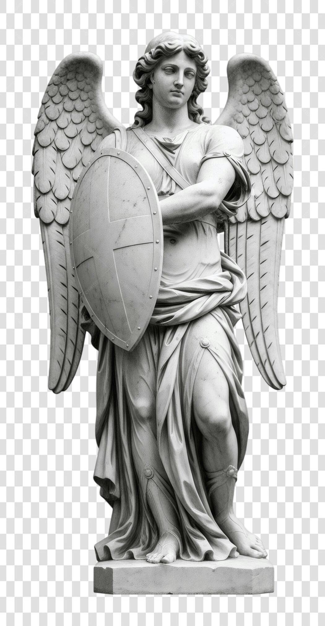 Foto Recortada Estátua Anjo Escudo Clássico PNG Fundo Transparente
