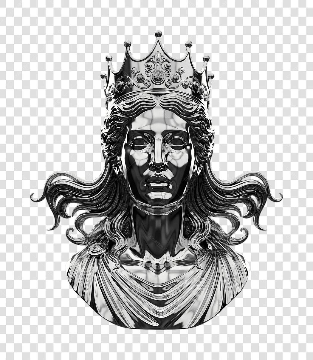 Elemento 3D Rainha Coroa Prata Estátua PNG Fundo Transparente