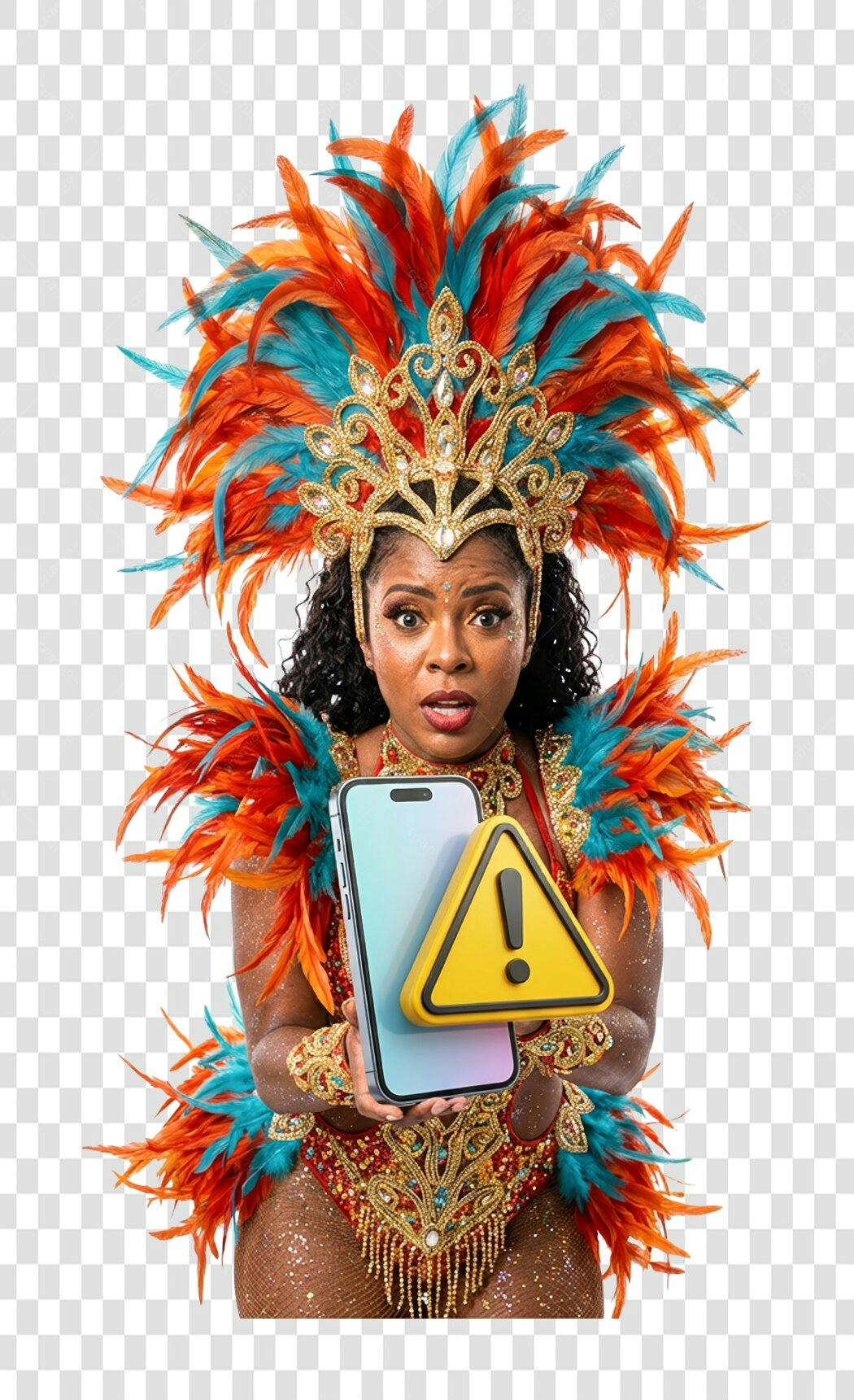 Foto Recortada Mulher Fantasia Carnaval Celular Alerta PNG Fundo Transparente