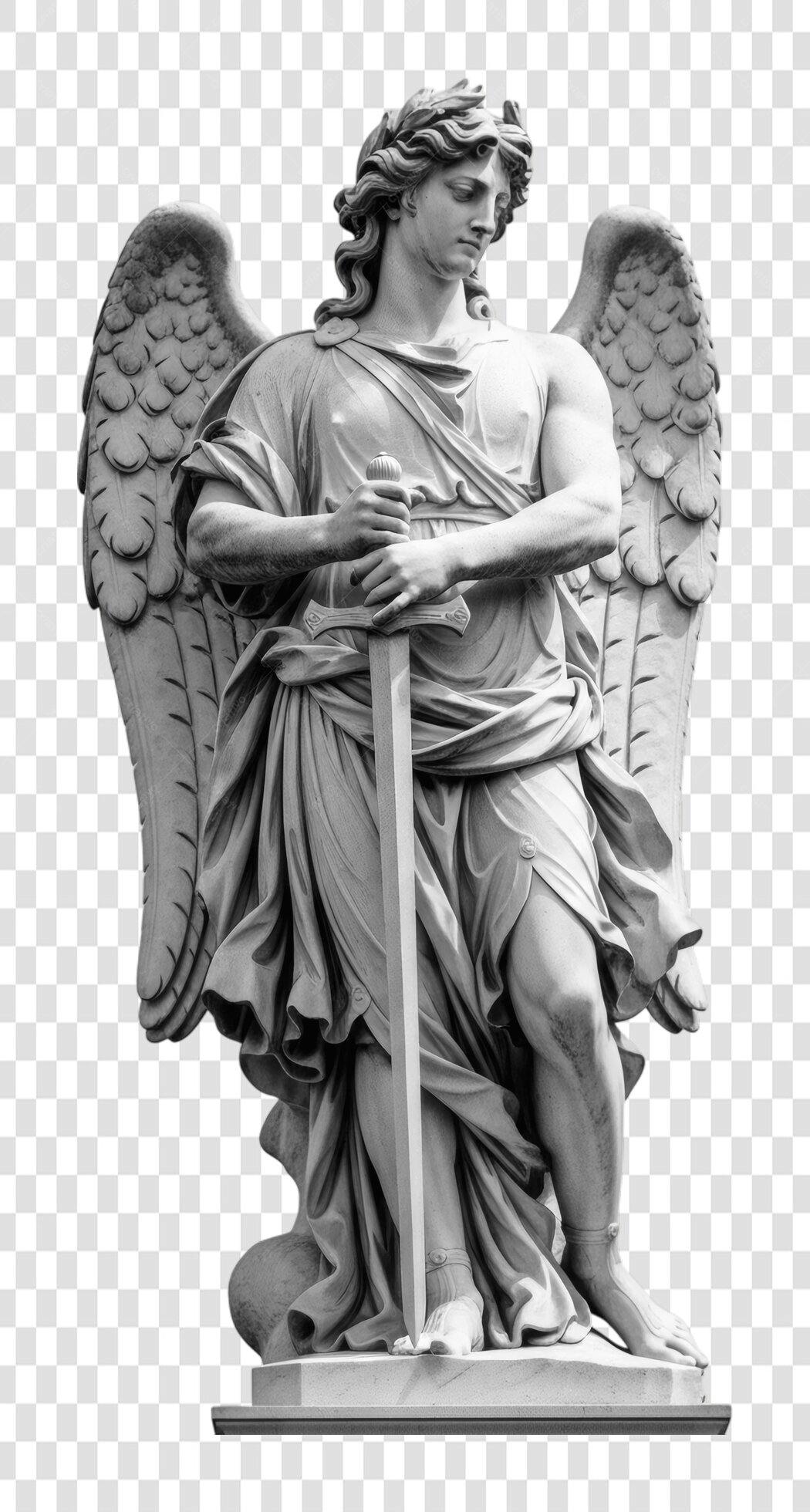 Foto Recortada Estátua Anjo Espada Escultura PNG Fundo Transparente
