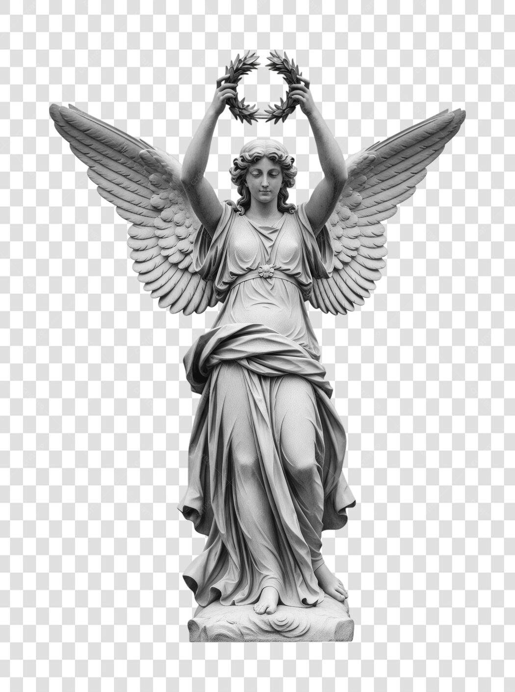 Foto Recortada Estátua Anjo Vitória Coroa Louros PNG Fundo Transparente