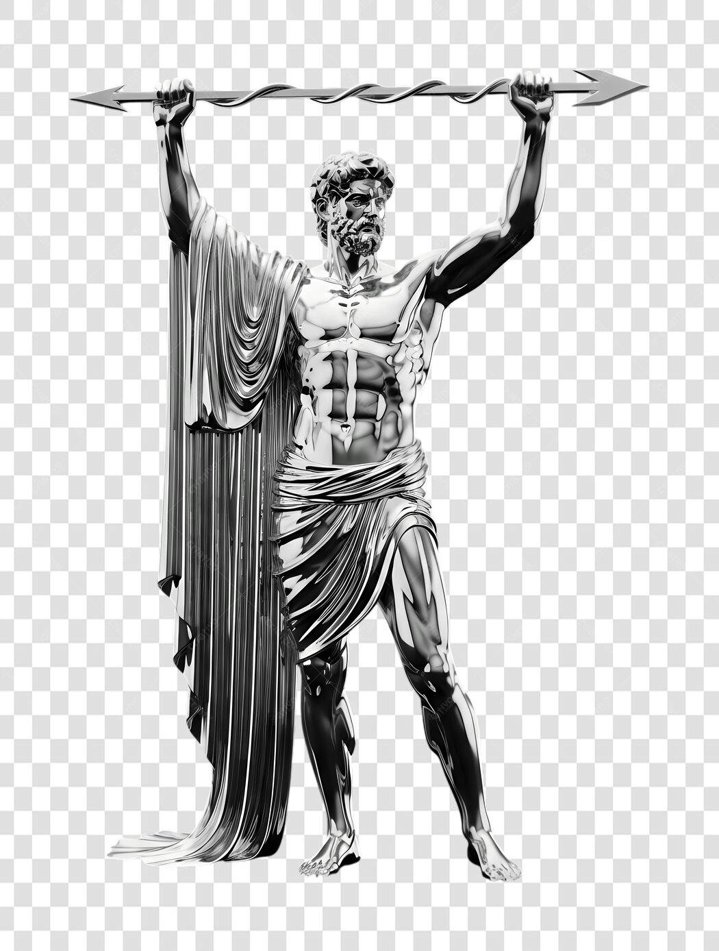 Elemento 3D Estátua Grega Prata Lança PNG Fundo Transparente