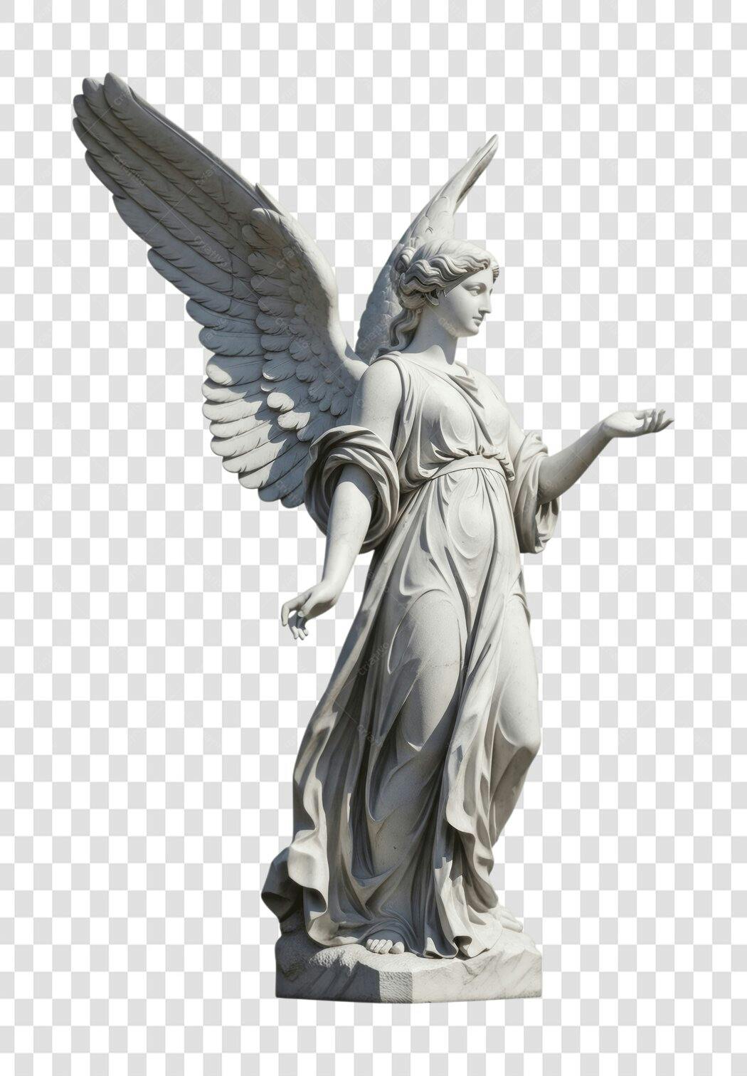Foto Recortada Estátua Anjo Clássico Cinza PNG Fundo Transparente