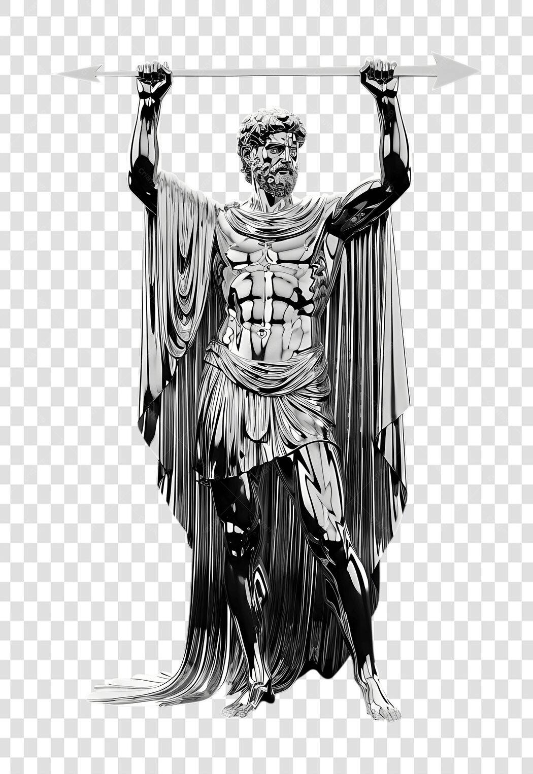 Elemento 3D Estátua Grega Prata Lança PNG Fundo Transparente