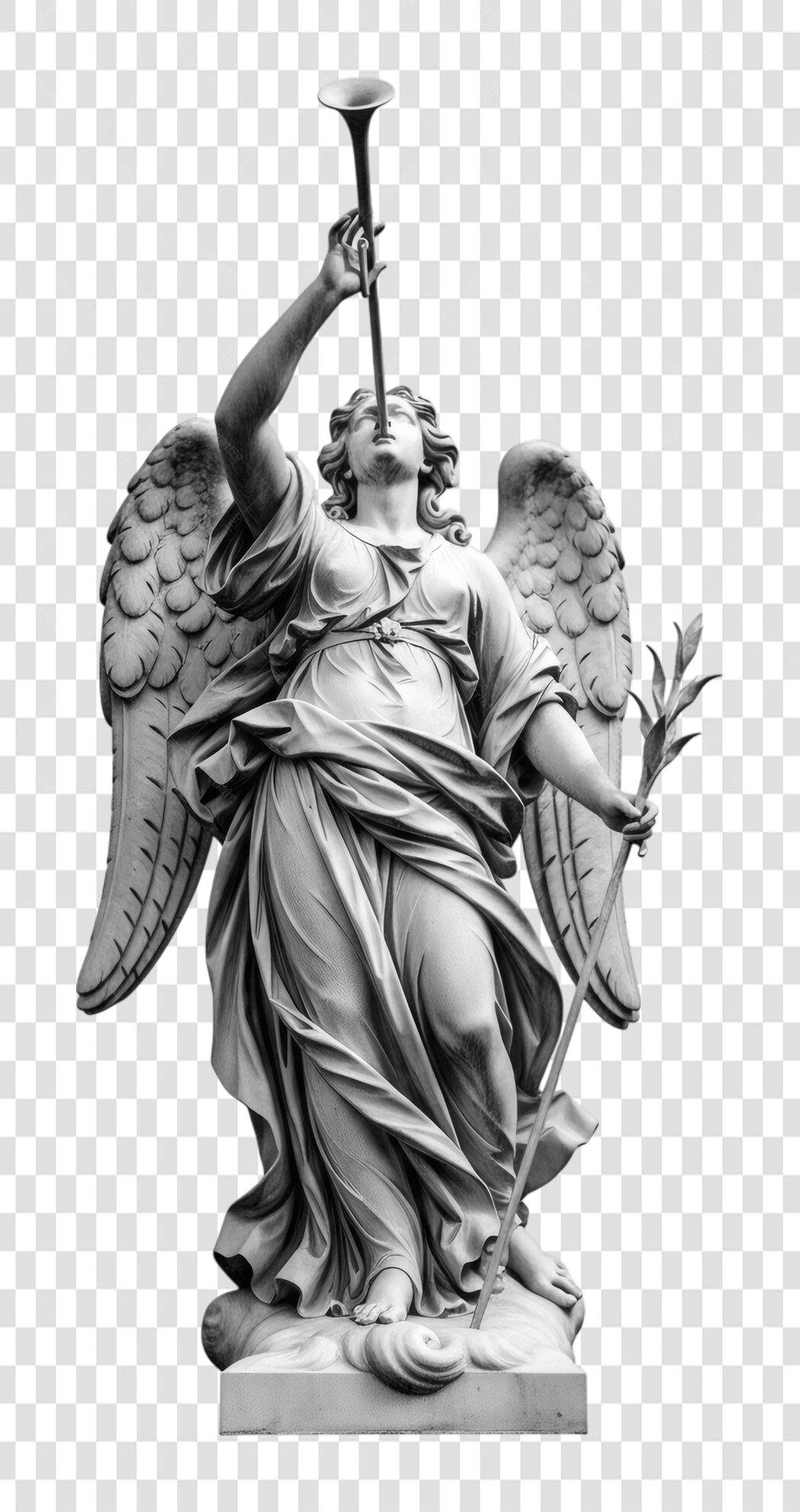 Foto Recortada Estátua Anjo Trombeta Clássica PNG Fundo Transparente