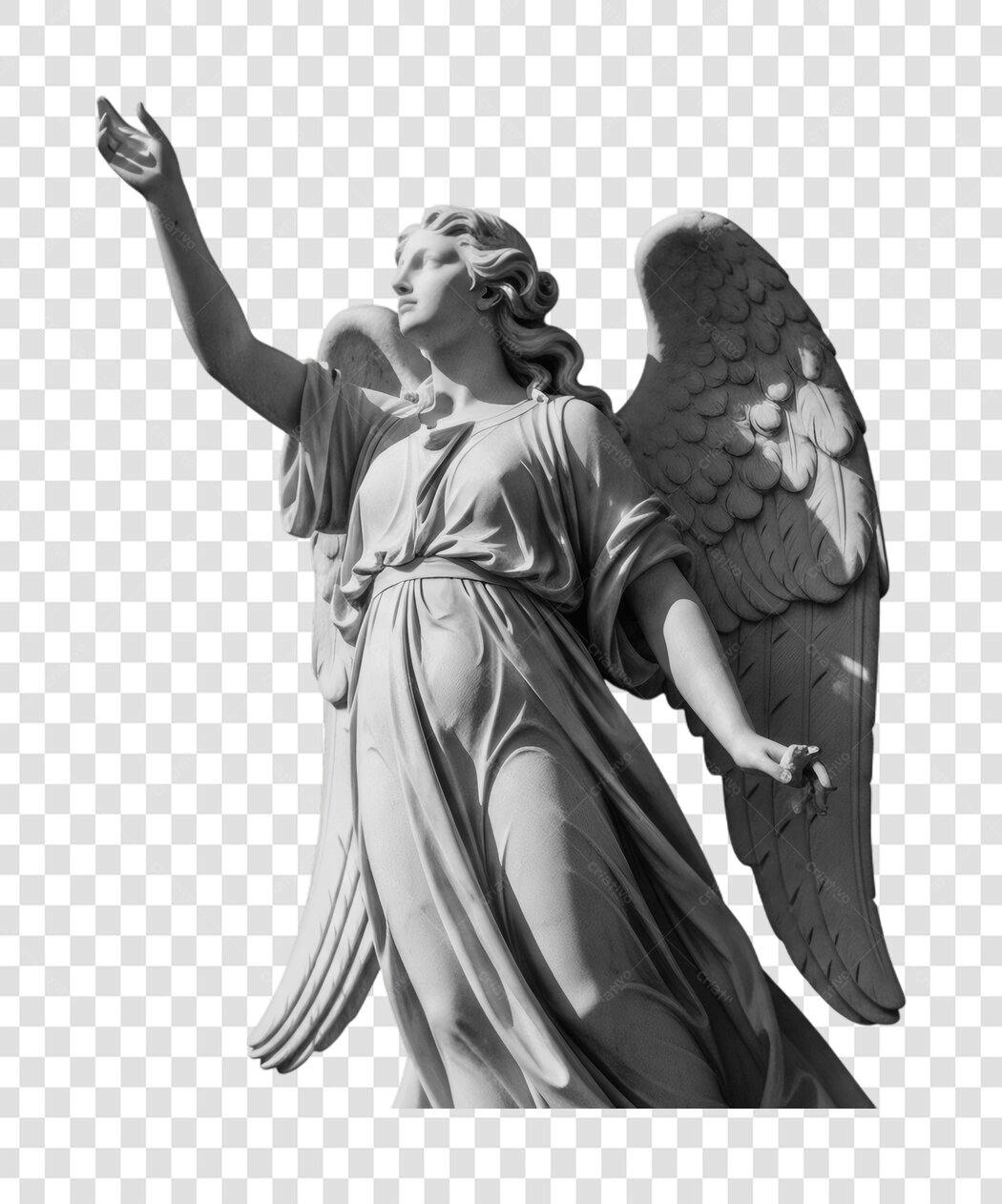 Foto Recortada Estátua Anjo Cinza Religioso PNG Fundo Transparente