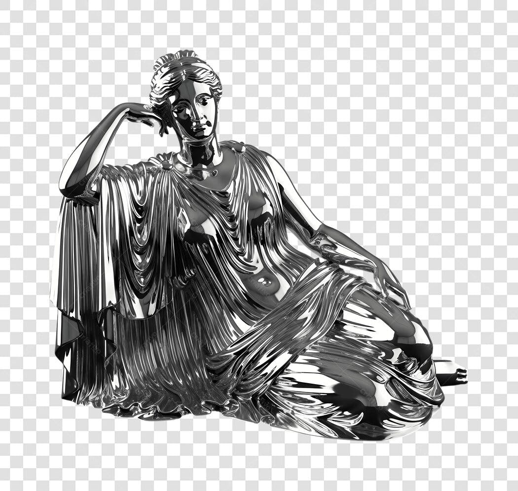 Elemento 3D Estátua Mulher Grega Prata PNG Fundo Transparente