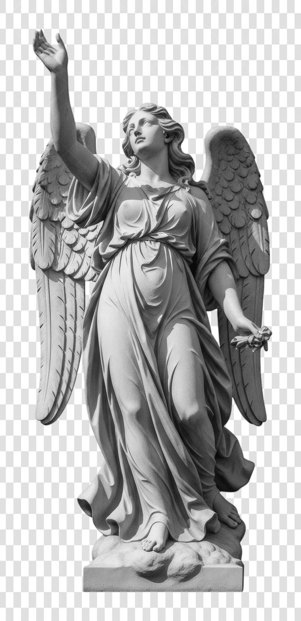 Foto Recortada Estátua Anjo Clássico Cinza PNG Fundo Transparente