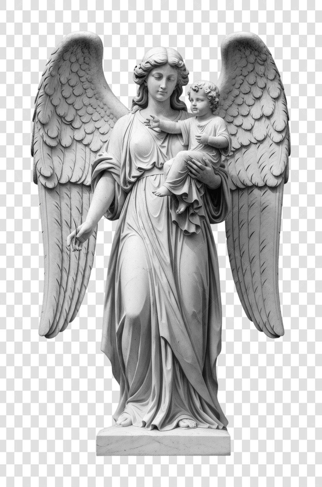 Foto Recortada Estátua Anjo com Criança PNG Fundo Transparente