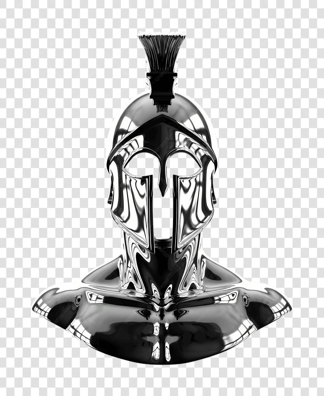 Elemento 3D Capacete Espartano Cromado PNG Fundo Transparente