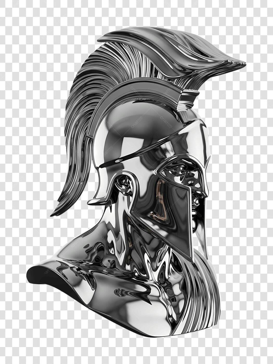 Elemento 3D Capacete Espartano Cromado PNG Fundo Transparente