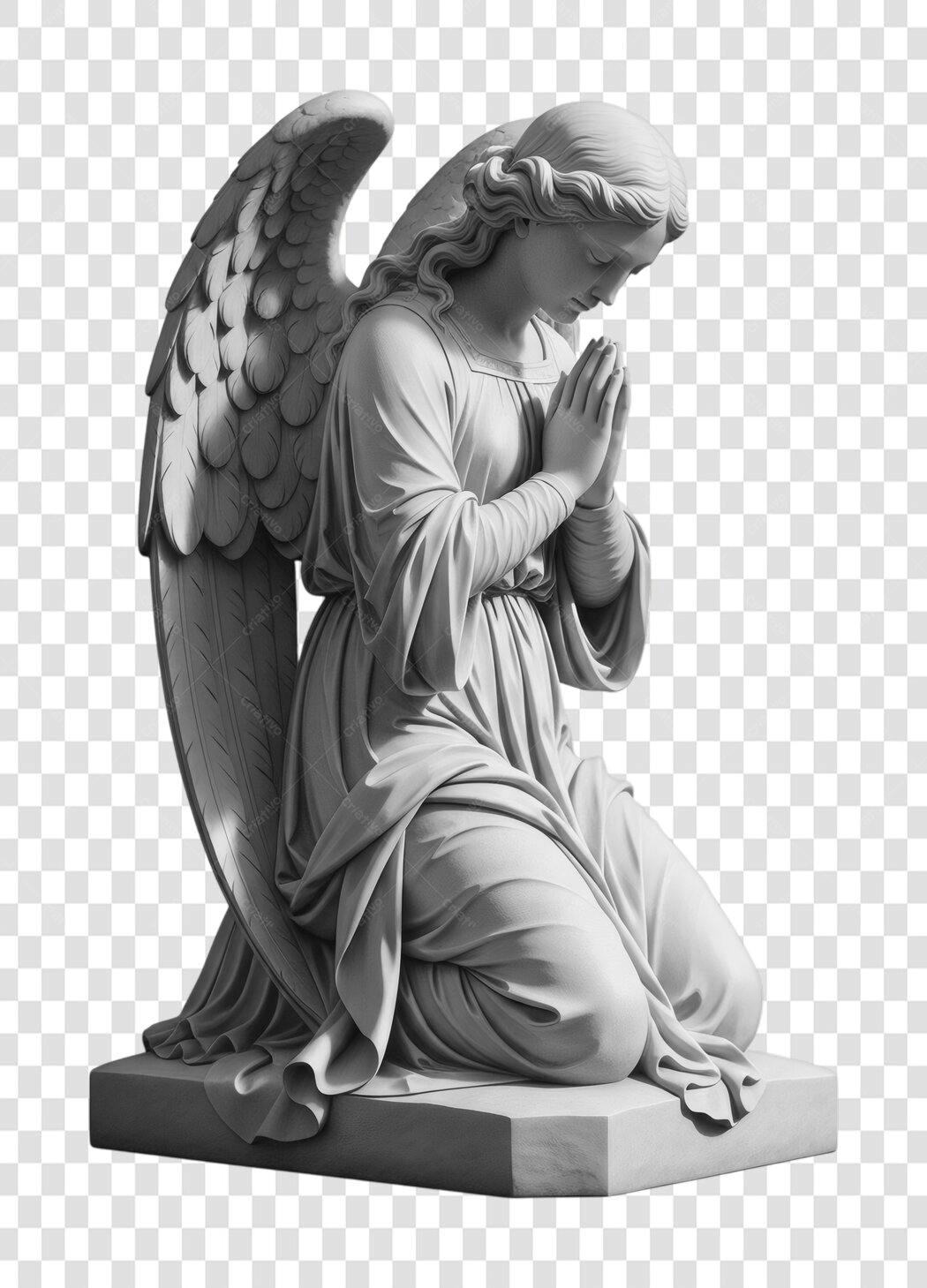 Foto Recortada Anjo Rezando Estátua Cinza PNG Fundo Transparente