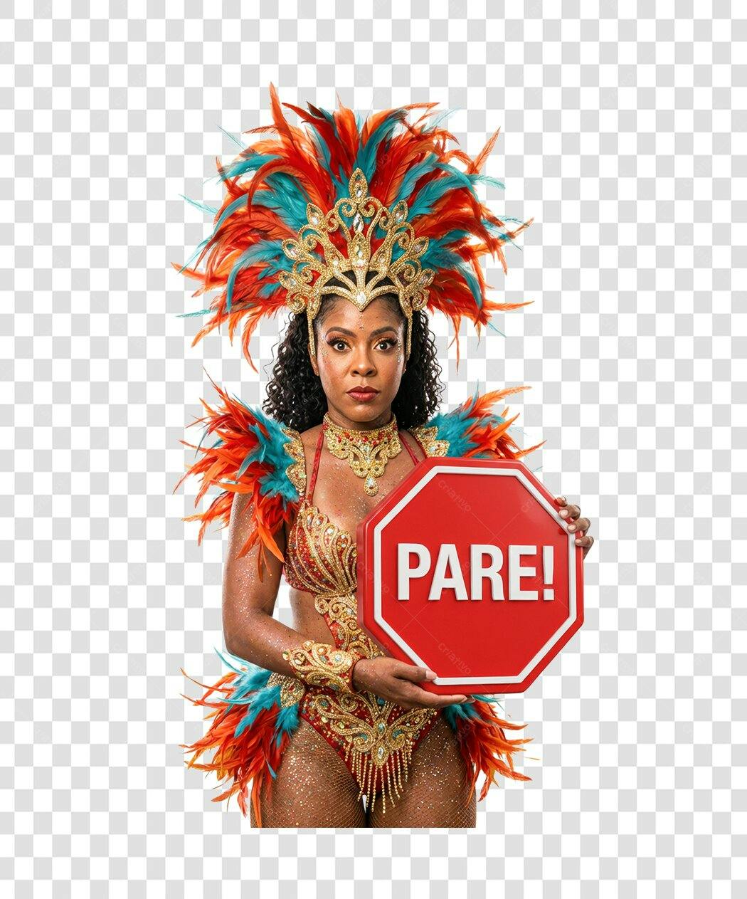 Foto Recortada Mulher Fantasia Carnaval Placa Pare PNG Fundo Transparente