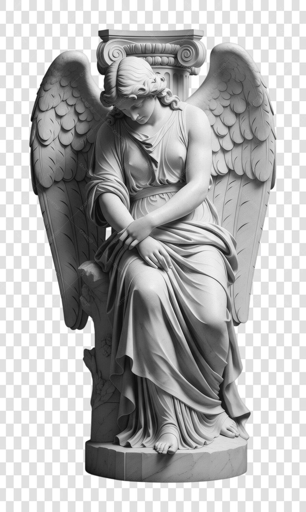 Foto Recortada Estátua Anjo Sentado Clássico PNG Fundo Transparente