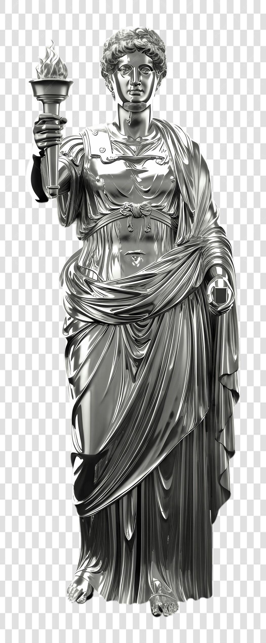 Elemento 3D Estátua da Liberdade Prata PNG Fundo Transparente