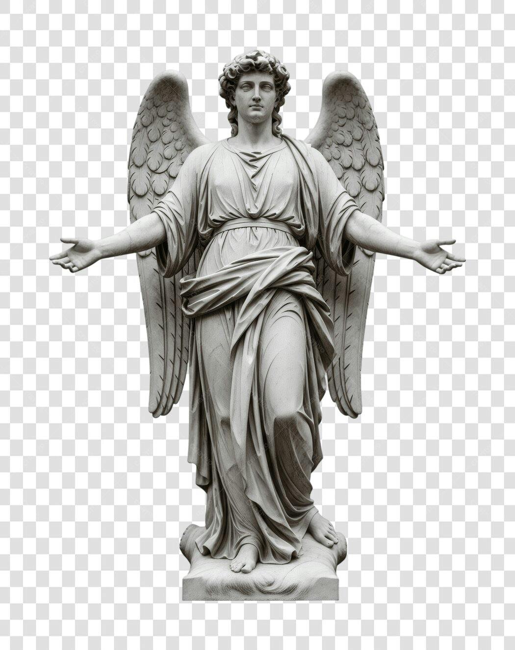 Foto Recortada Estátua Anjo Clássico Cinza PNG Fundo Transparente