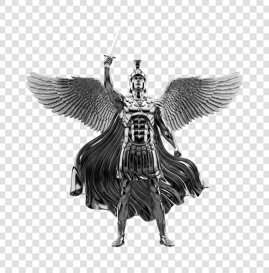 Elemento 3D Anjo Guerreiro Espada Alado PNG Fundo Transparente