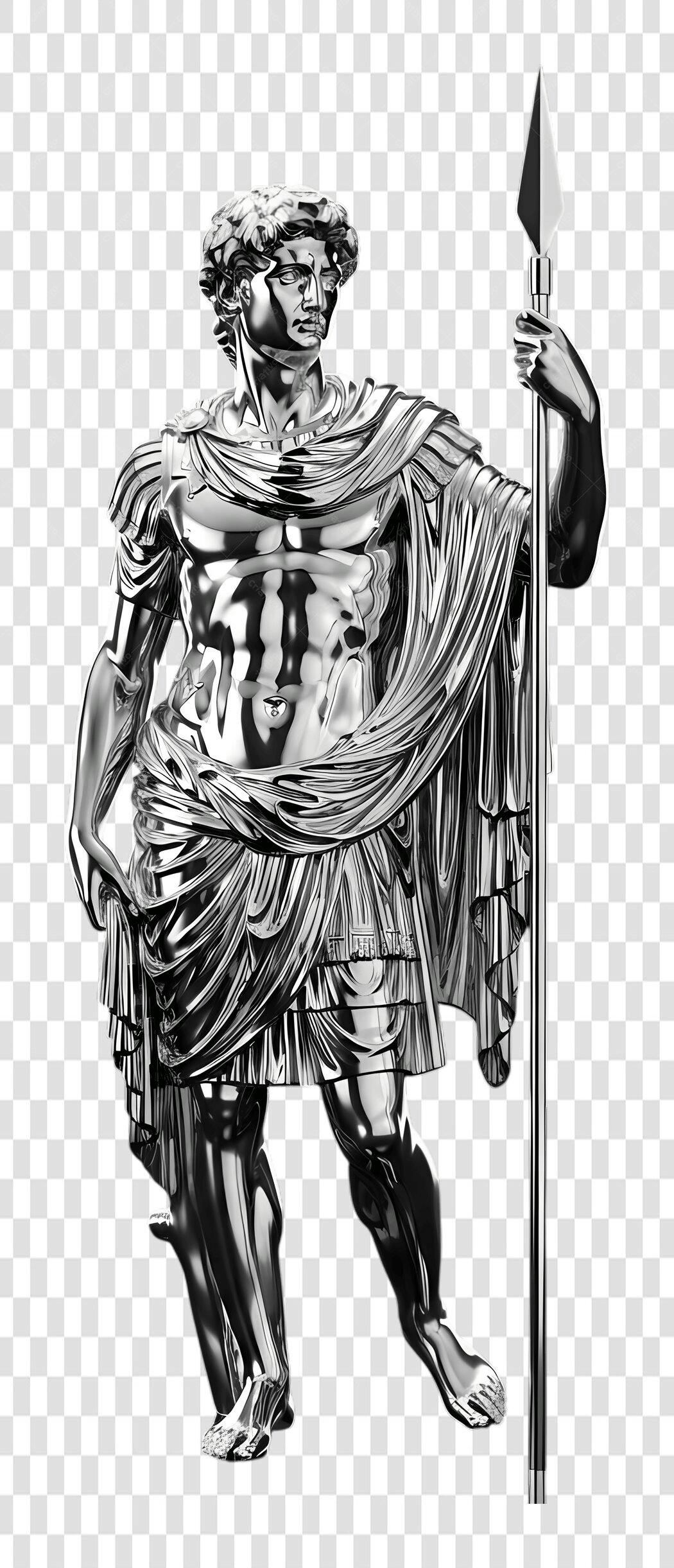 Elemento 3D Estátua Romana Prata Lança PNG Fundo Transparente