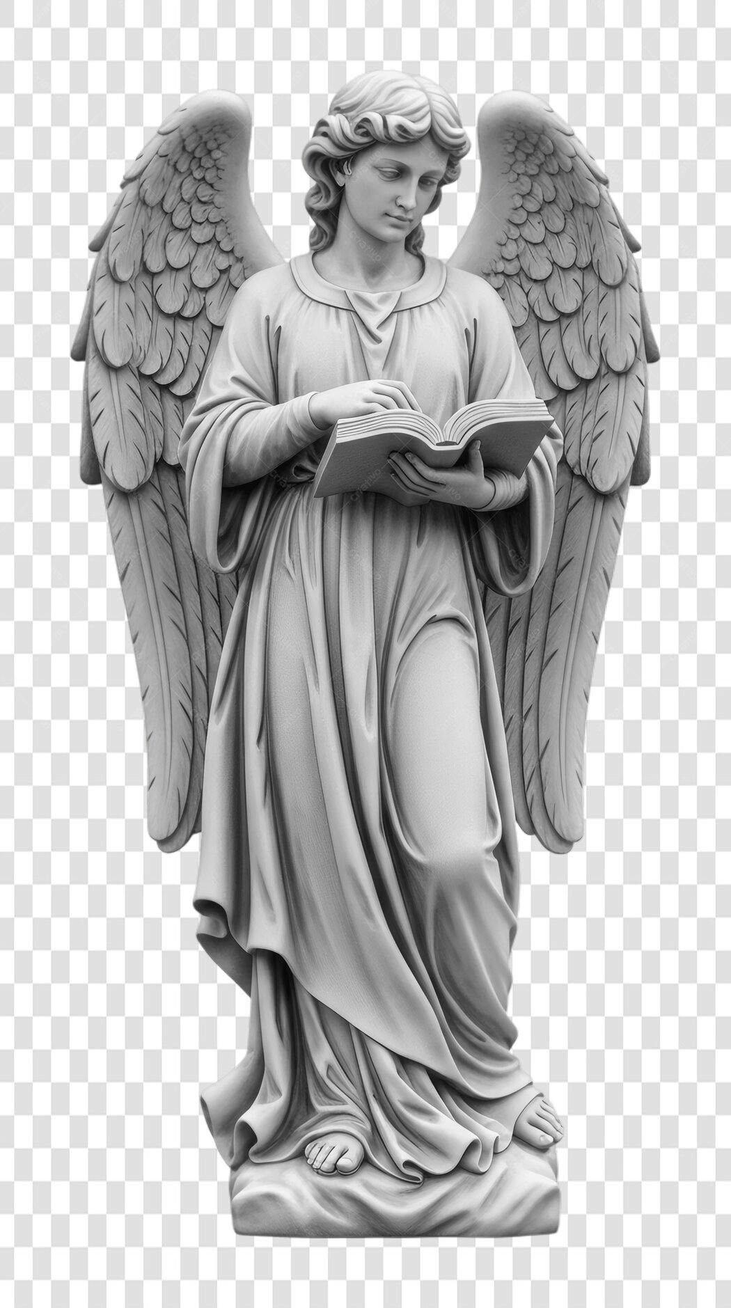 Foto Recortada Estátua Anjo Lendo Livro PNG Fundo Transparente