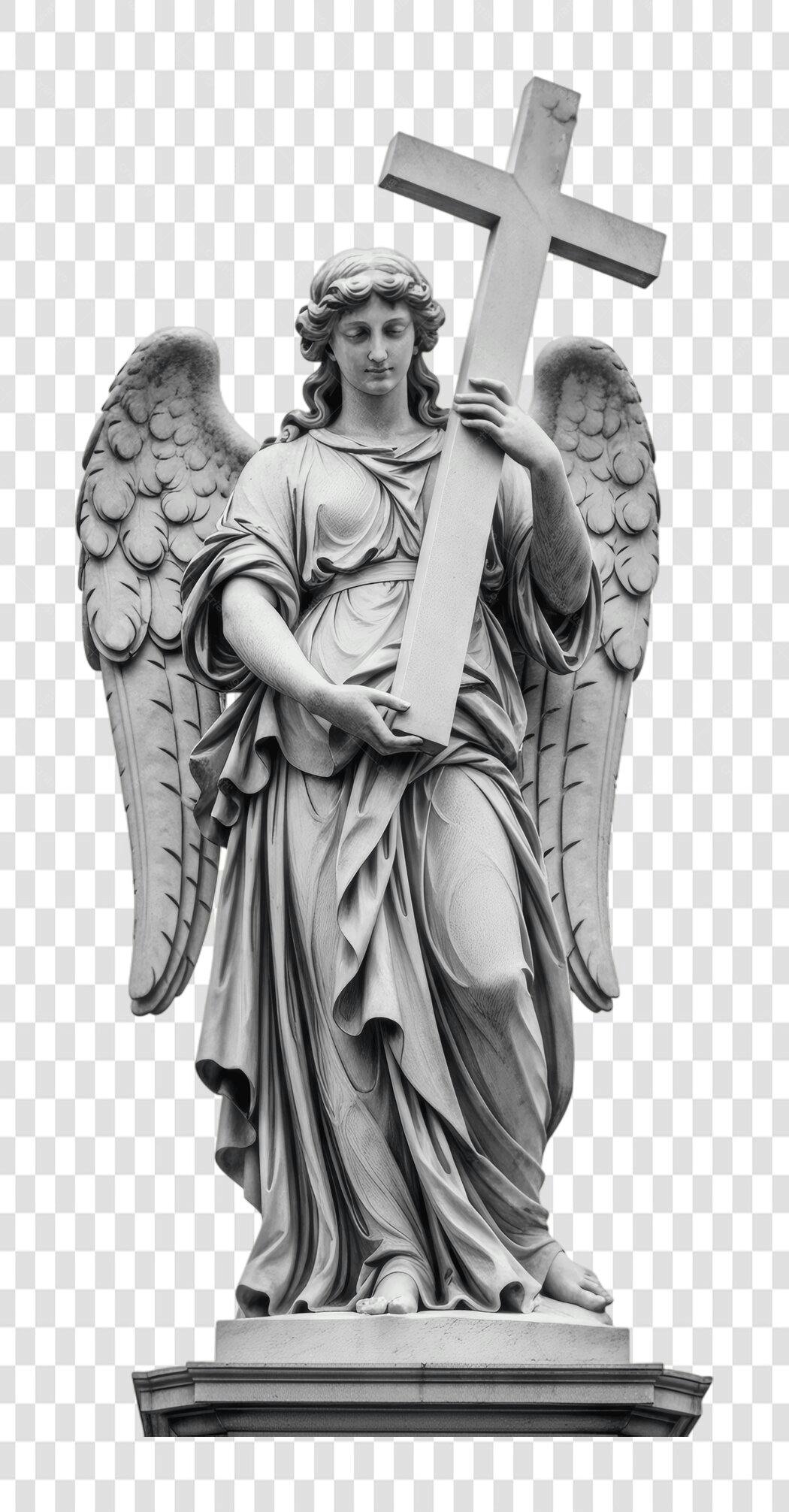 Foto Recortada Anjo Estátua Cruz Religião PNG Fundo Transparente