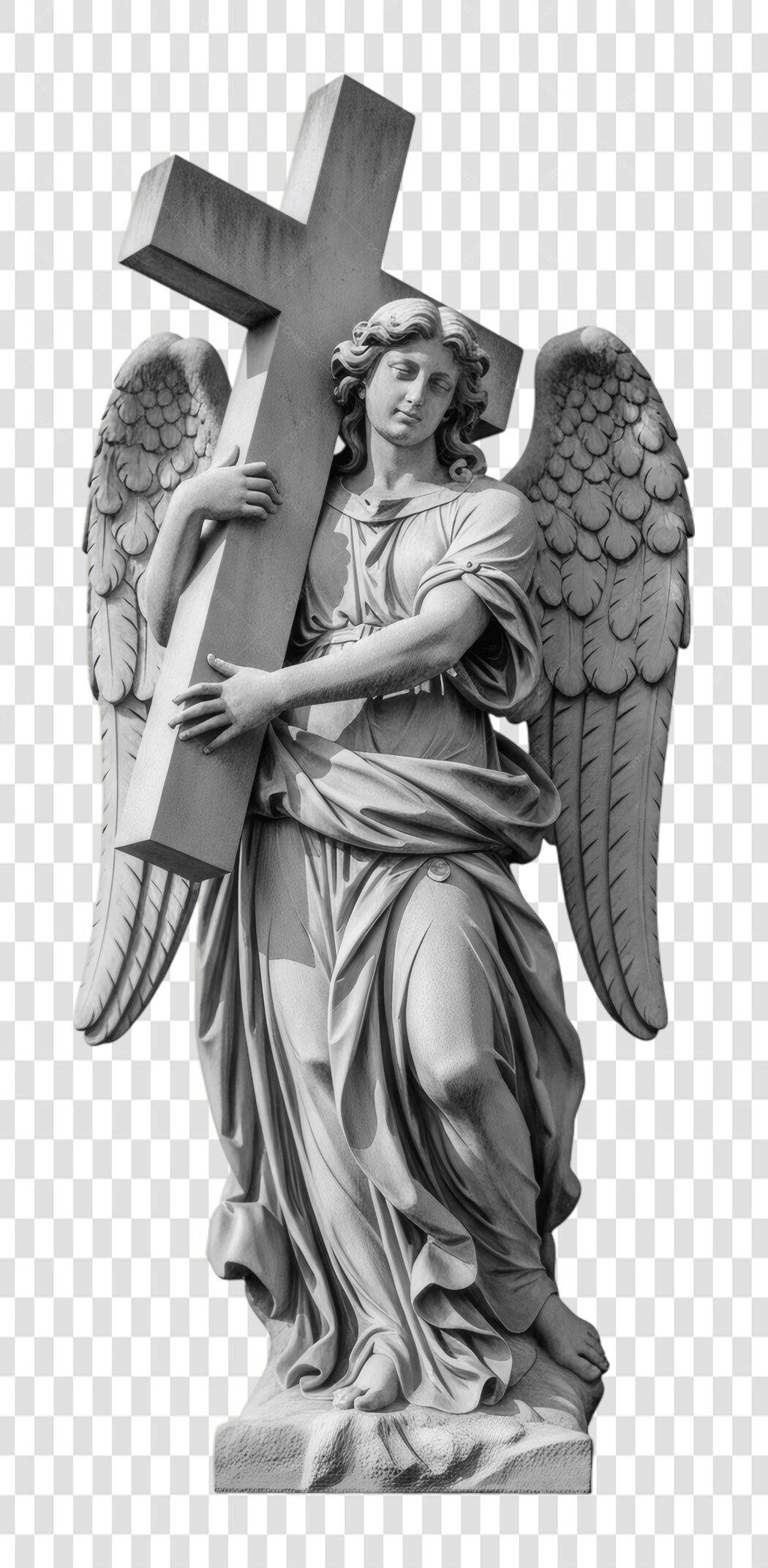 Foto Recortada Anjo Estátua Cruz Religiosa PNG Fundo Transparente