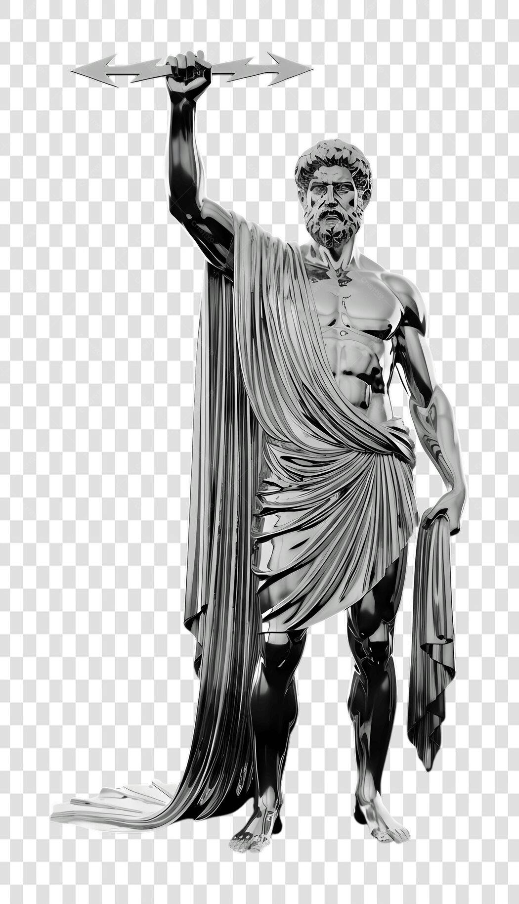 Elemento 3D Estátua Grega Zeus Prata PNG Fundo Transparente