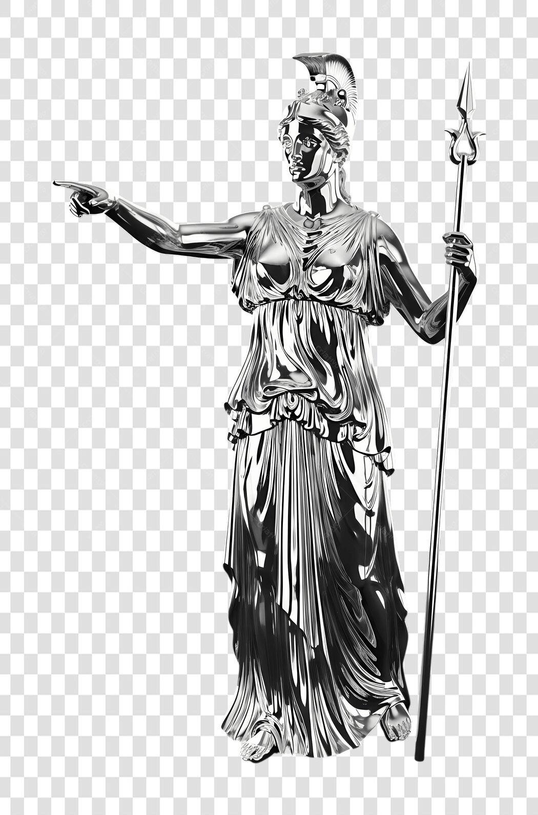 Elemento 3D Estátua Atena Prata Metalizada PNG Fundo Transparente