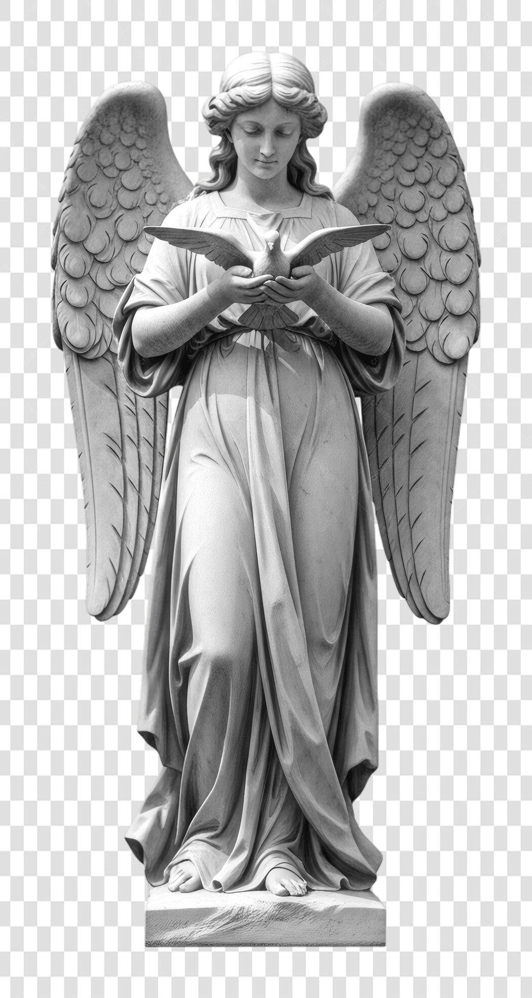 Foto Recortada Estátua Anjo Pomba Cinza PNG Fundo Transparente