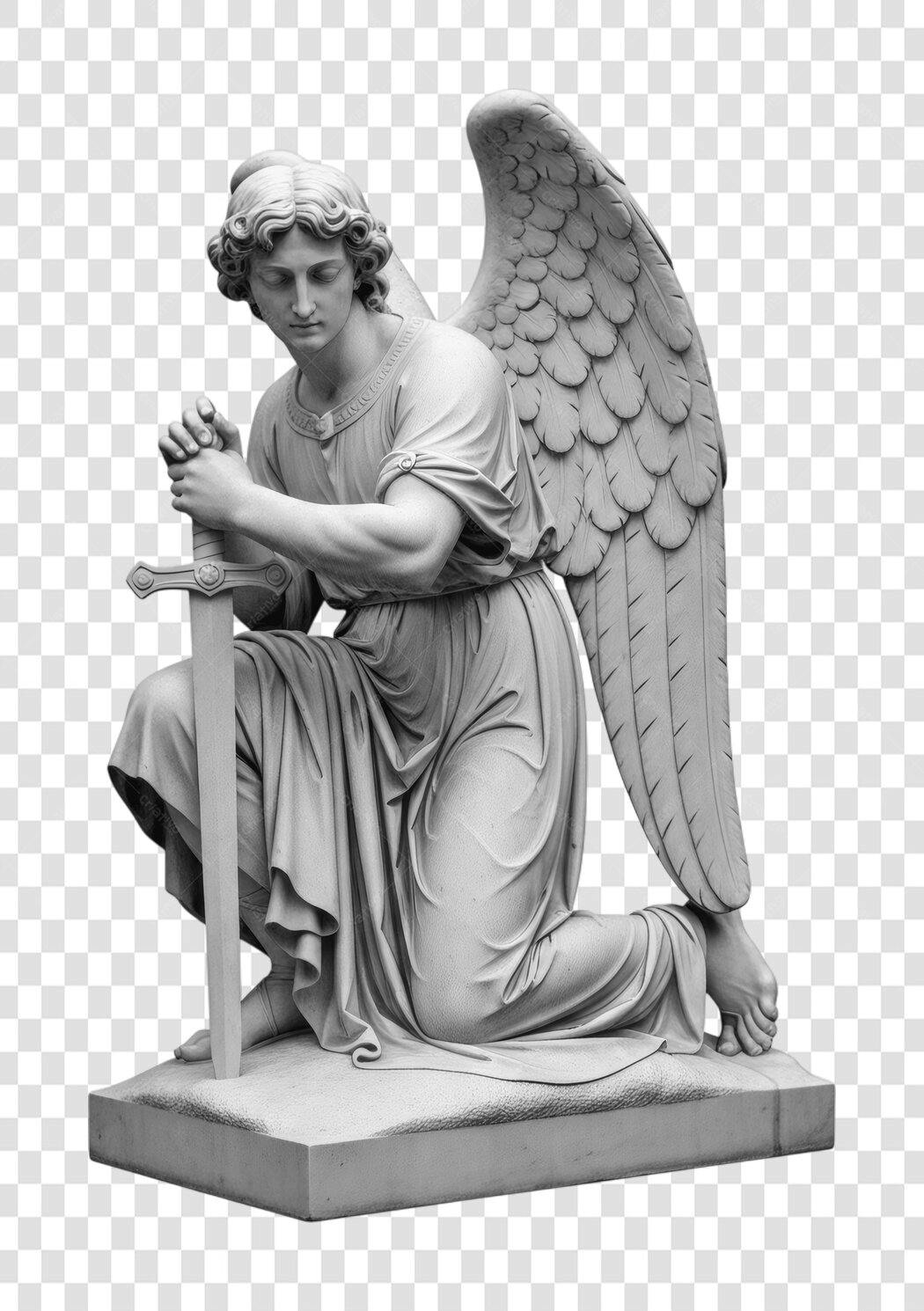 Foto Recortada Anjo Estátua Cinza Espada PNG Fundo Transparente