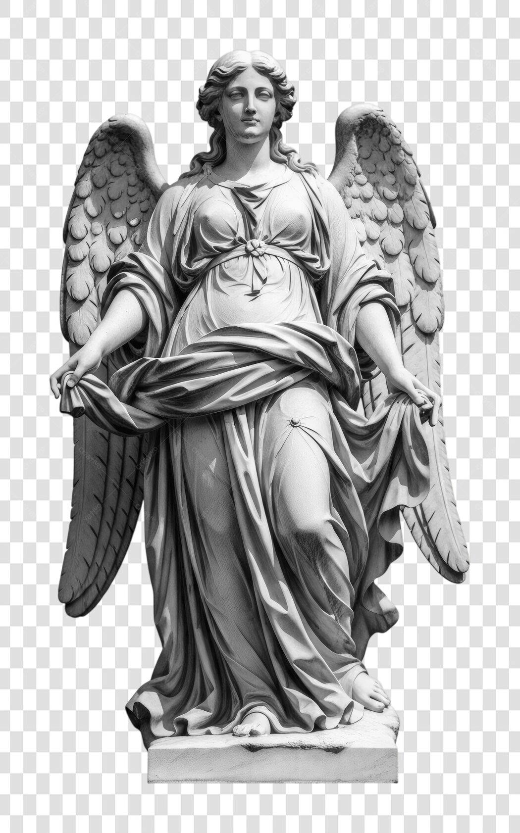 Foto Recortada Estátua Anjo Clássico Cinza PNG Fundo Transparente