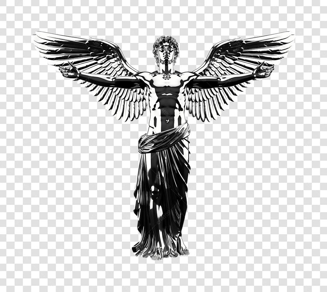 Elemento 3D Estátua Anjo Asas Prata PNG Fundo Transparente
