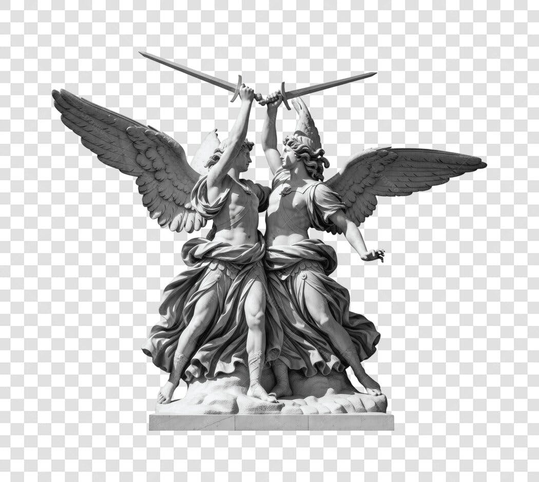Foto Recortada Estátua Anjos Espadas Mitologia PNG Fundo Transparente