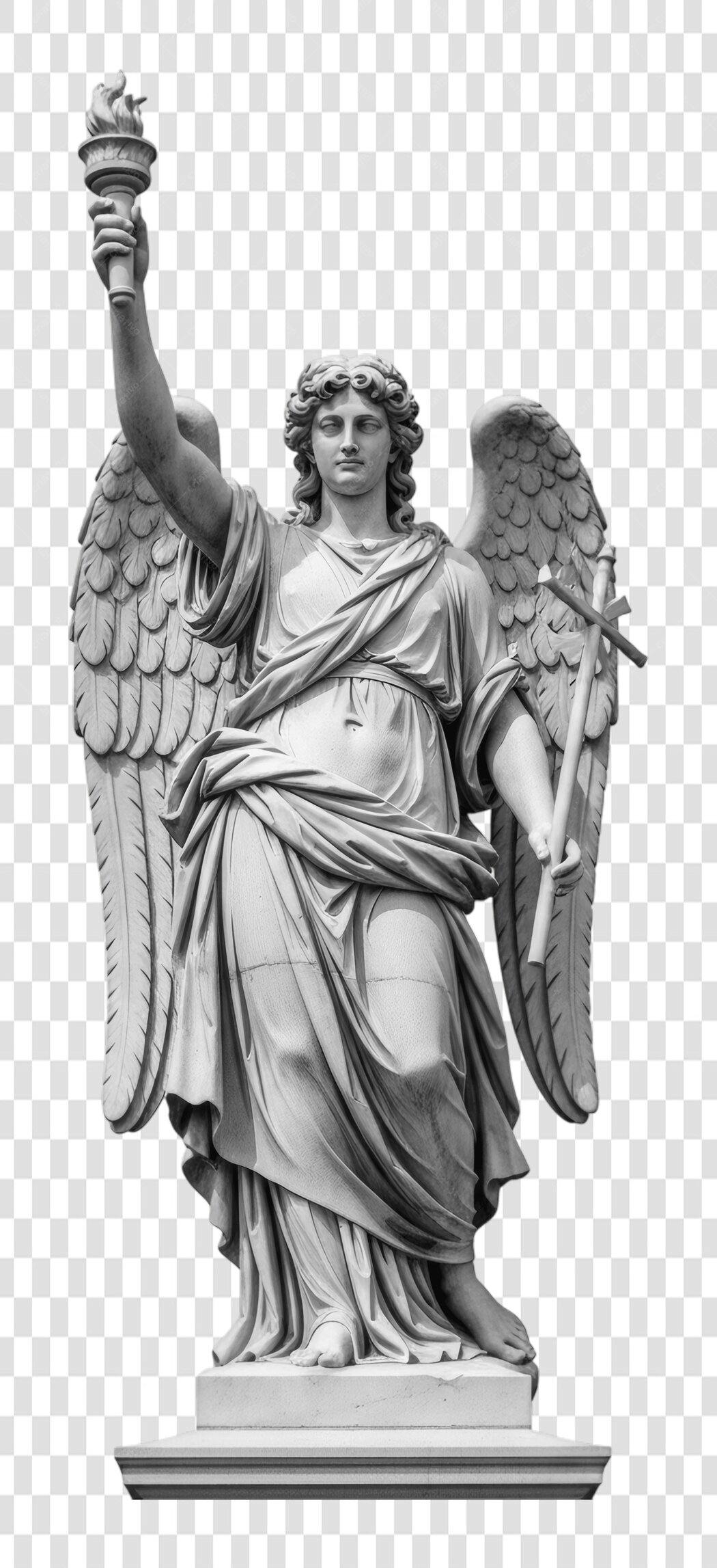 Foto Recortada Estátua Anjo Querubim Tocha Cruz PNG Fundo Transparente