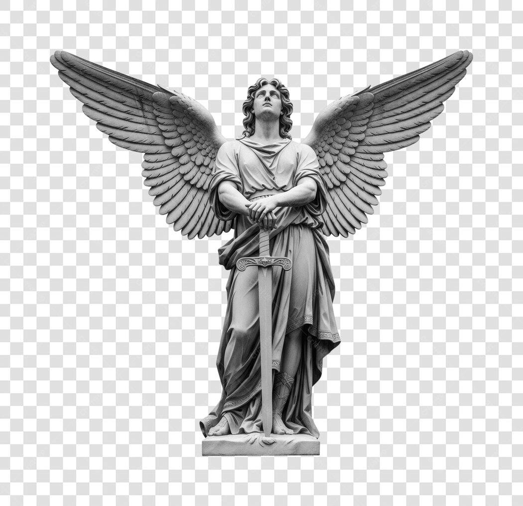 Foto Recortada Estátua Anjo Espada Religiosa PNG Fundo Transparente