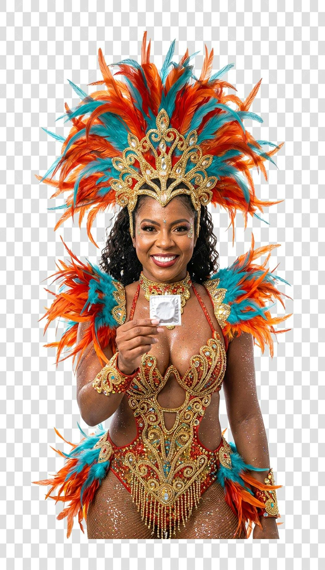 Foto Recortada Mulher Carnaval Fantasia Preservativo PNG Fundo Transparente