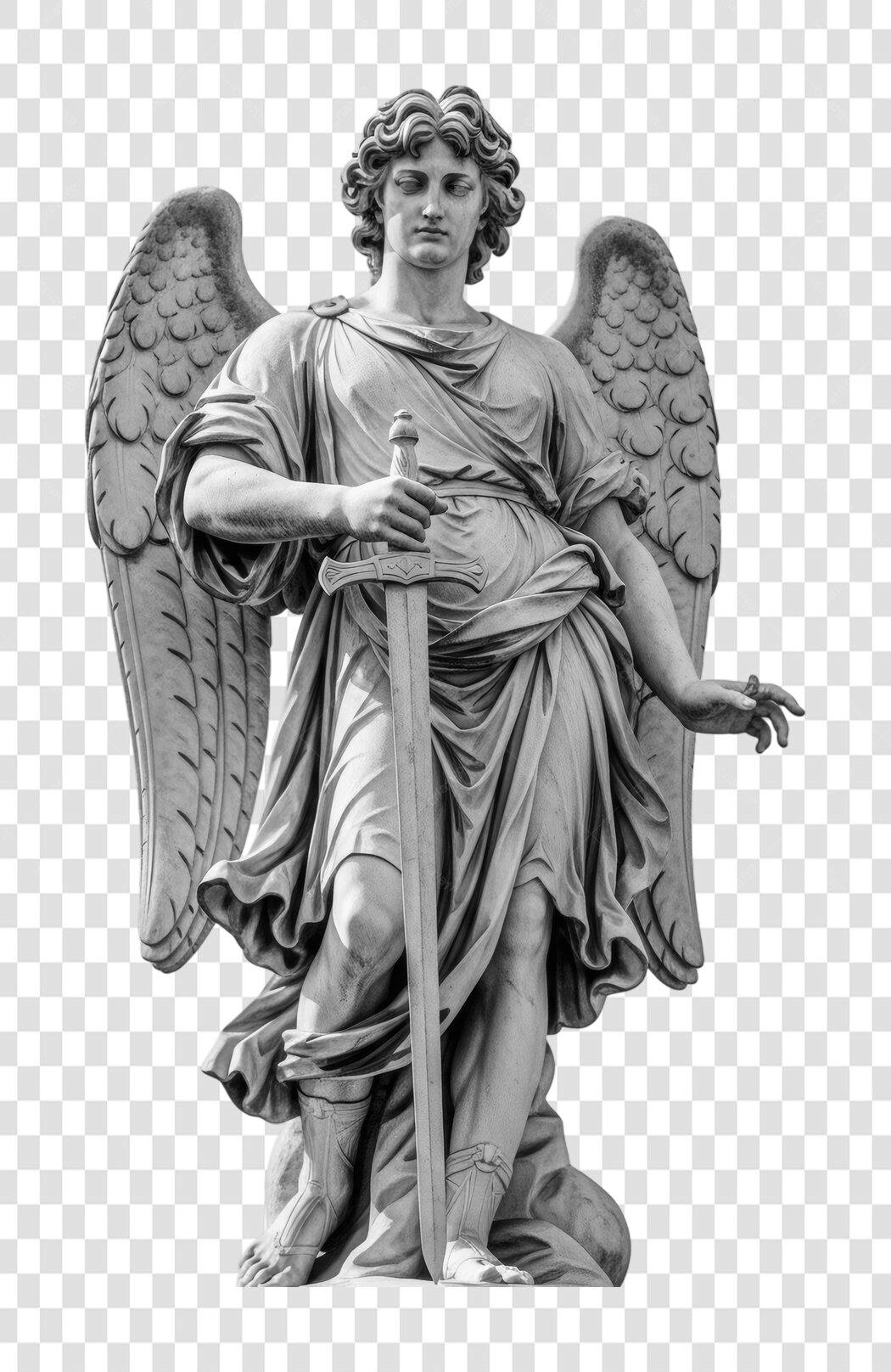 Foto Recortada Estátua Anjo Espada Escultura PNG Fundo Transparente