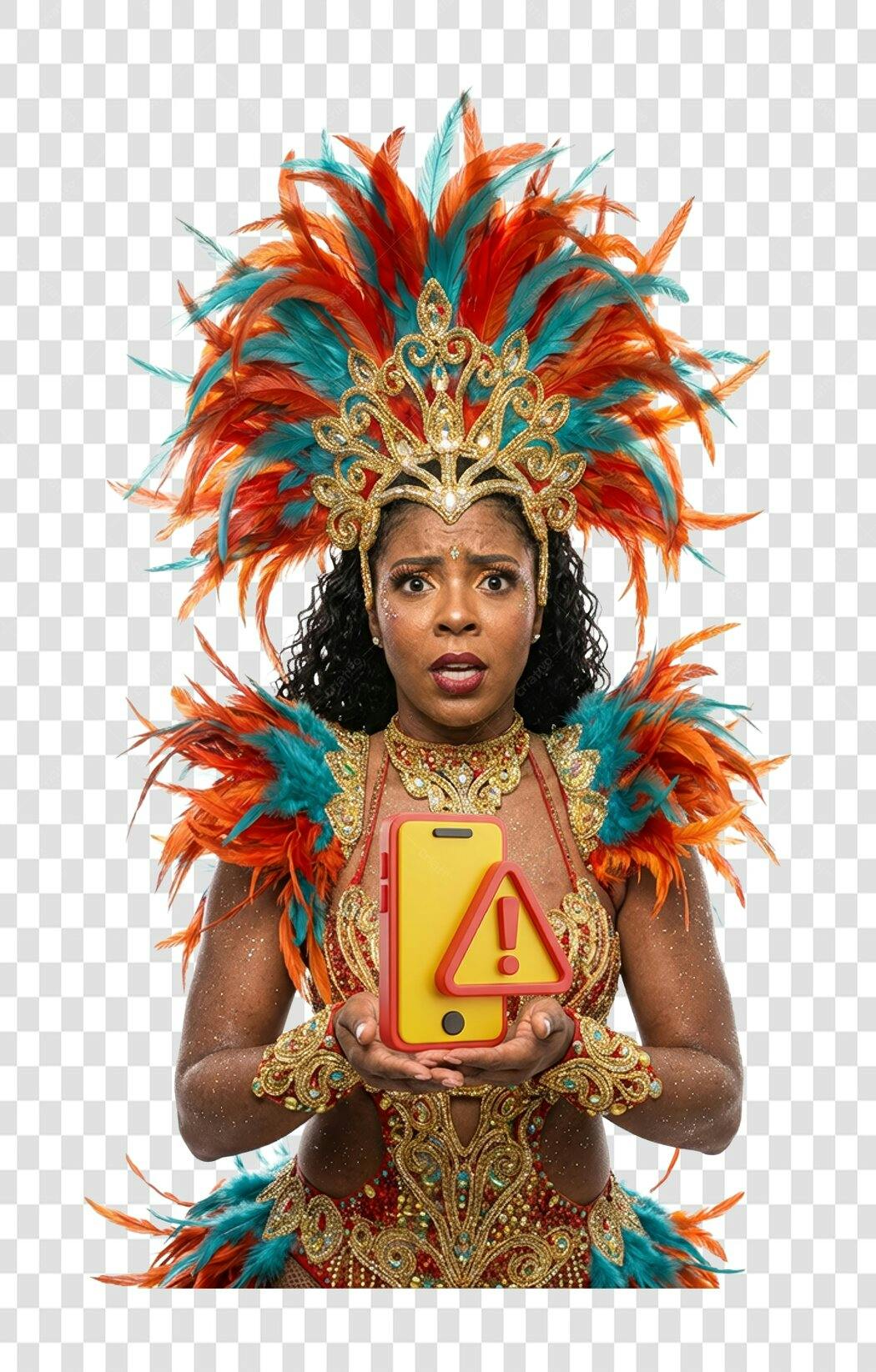 Foto Recortada Mulher Fantasia Carnaval Celular Erro PNG Fundo Transparente