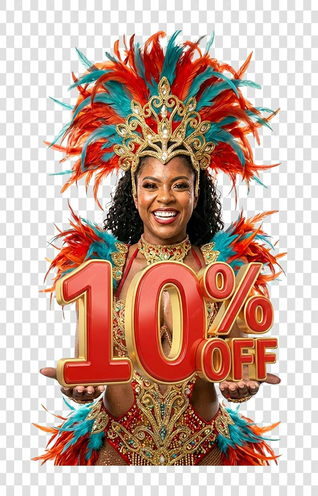Foto Recortada Mulher Carnaval 10% OFF PNG Fundo Transparente