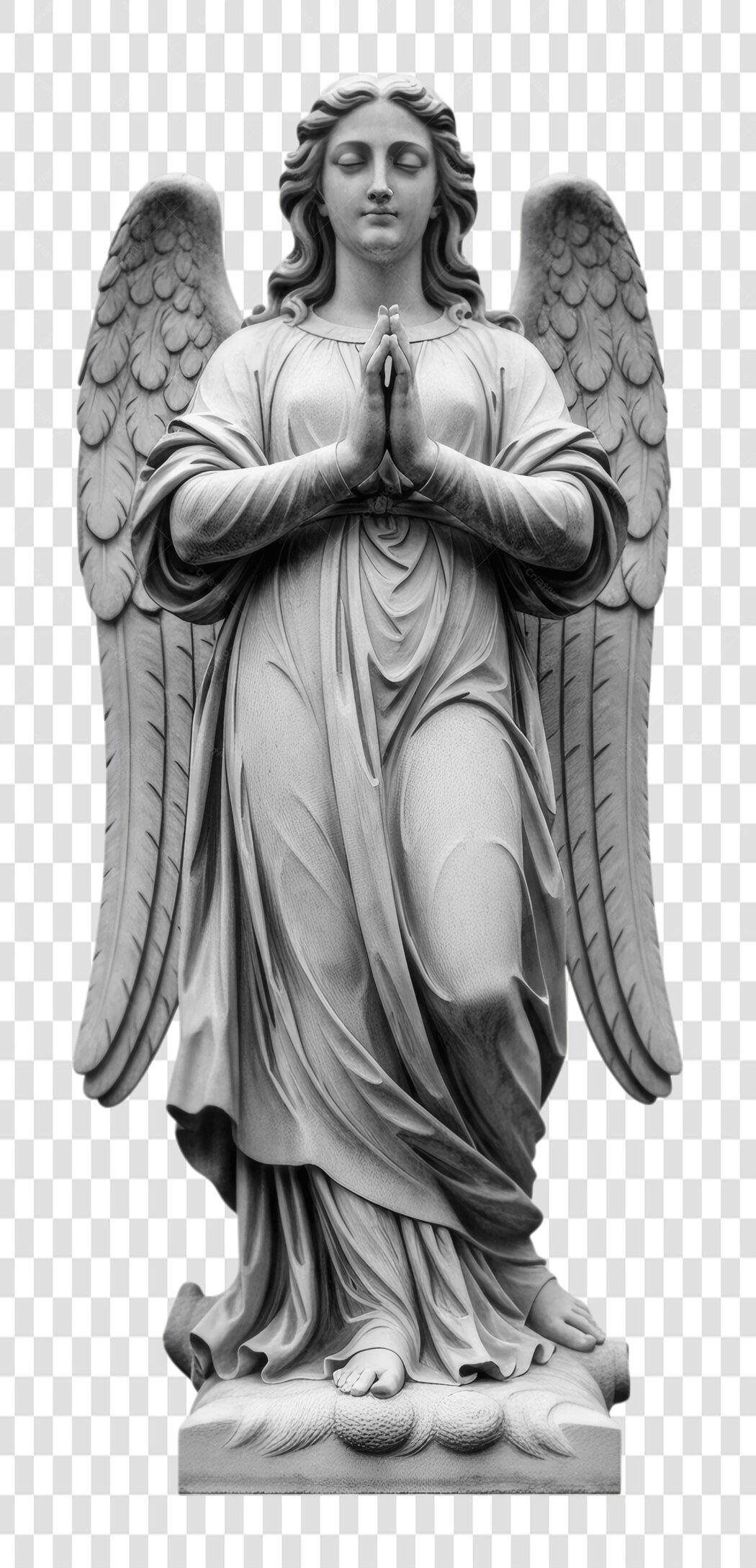 Foto Recortada Estátua Anjo Oração Cinza PNG Fundo Transparente