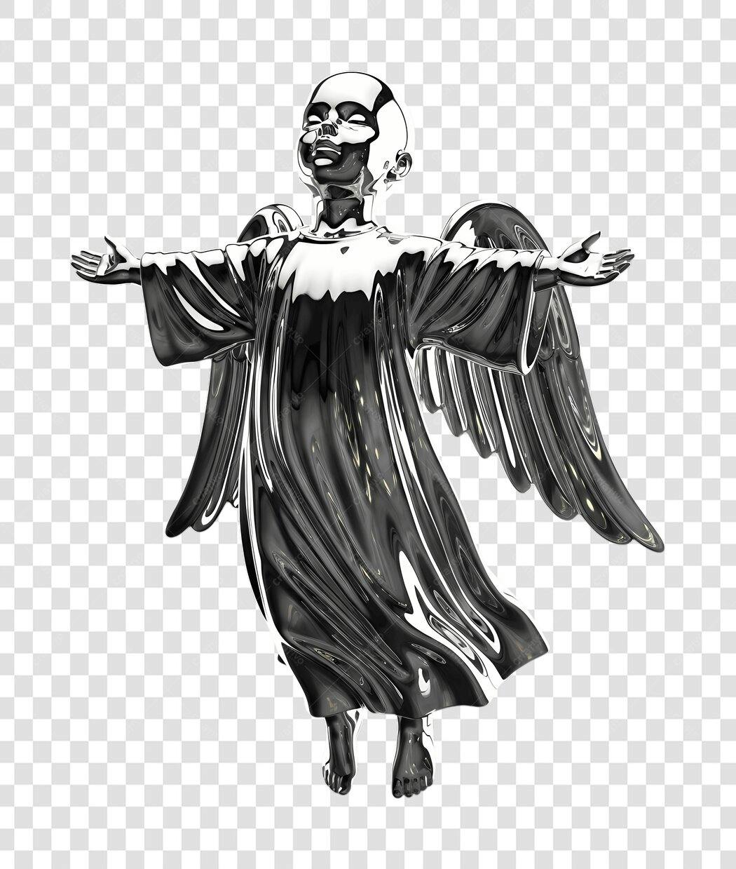 Elemento 3D Anjo Estátua Prata Brilhante PNG Fundo Transparente