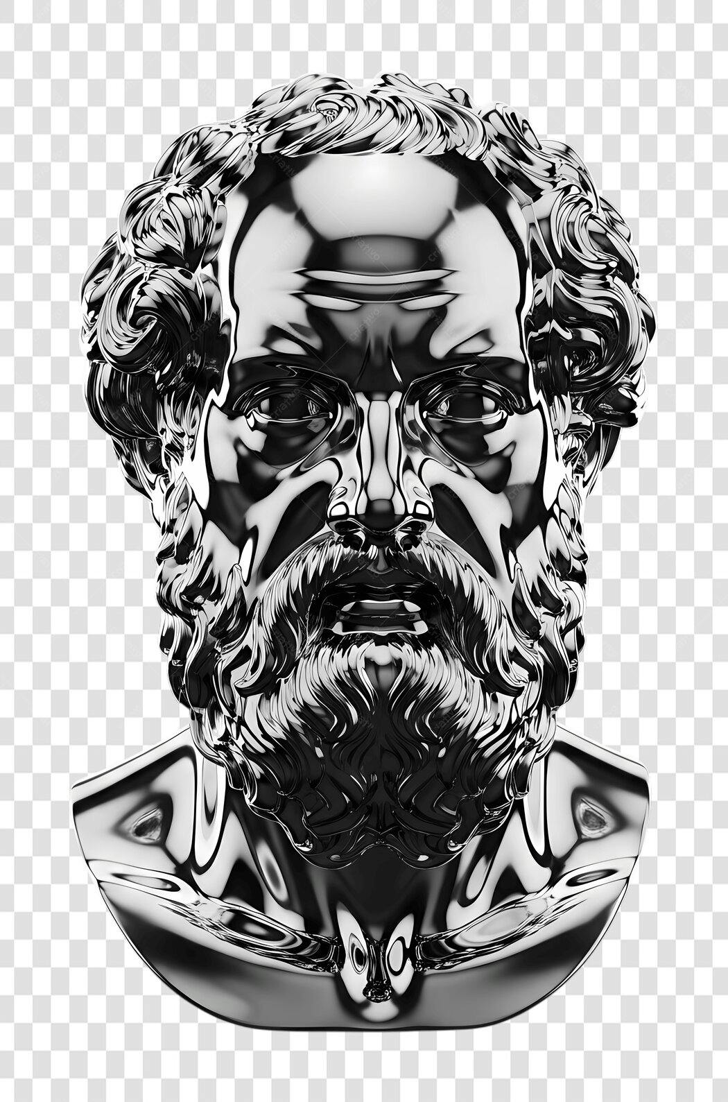 Elemento 3D Busto Grego Prata Cromado PNG Fundo Transparente