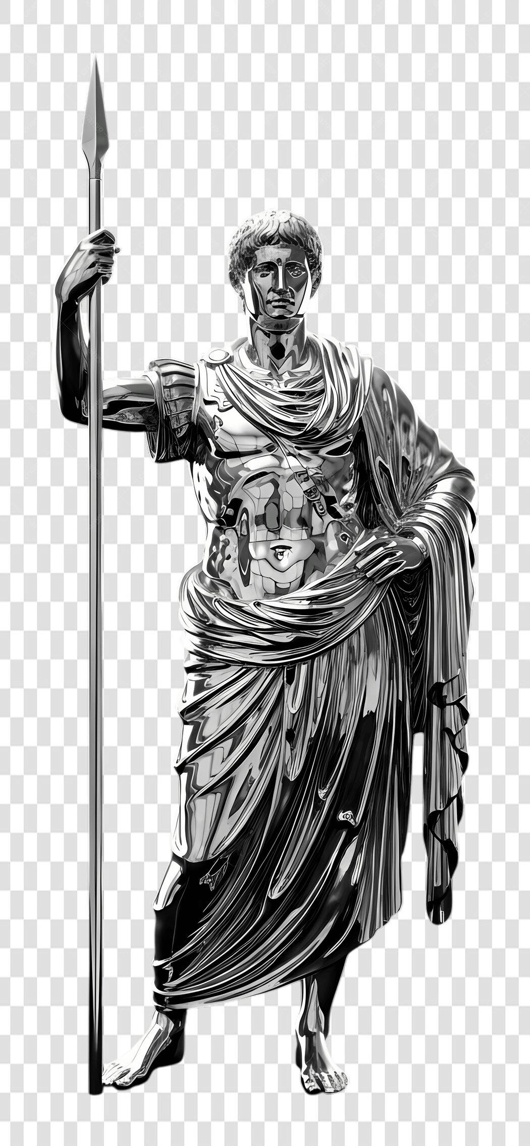 Elemento 3D Estátua Romana Prata Antiga PNG Fundo Transparente
