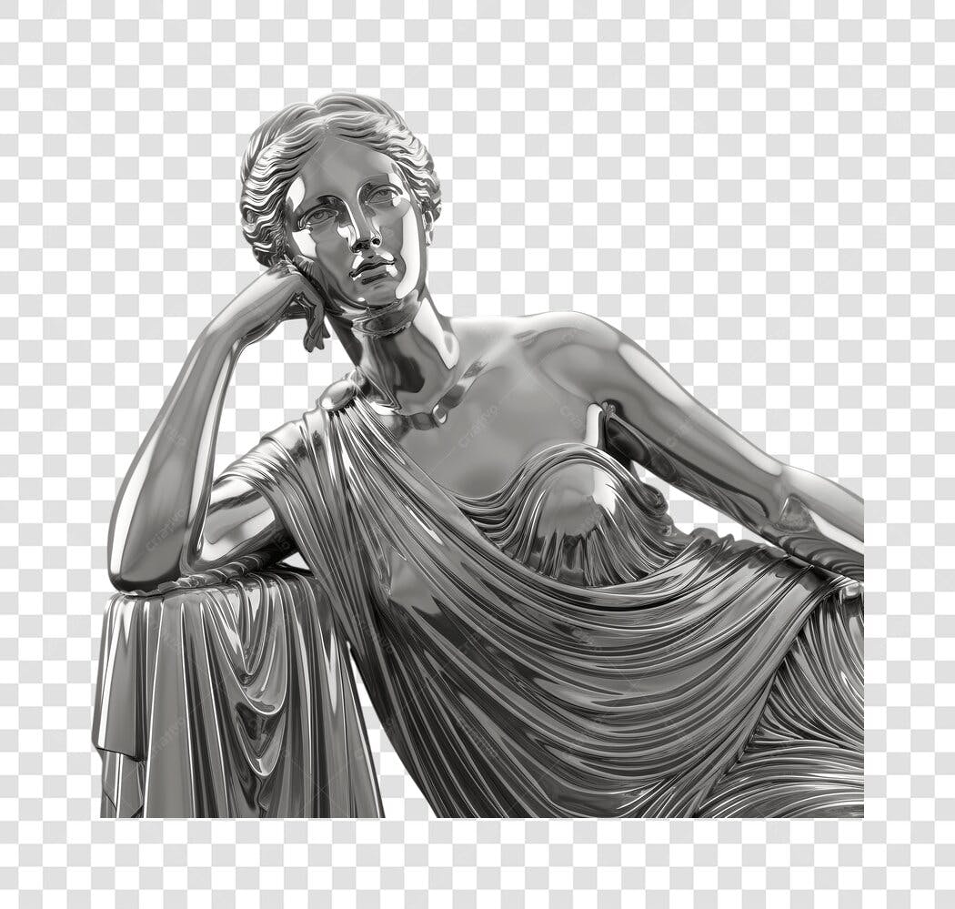 Elemento 3D Estátua Grega Prata Clássica PNG Fundo Transparente